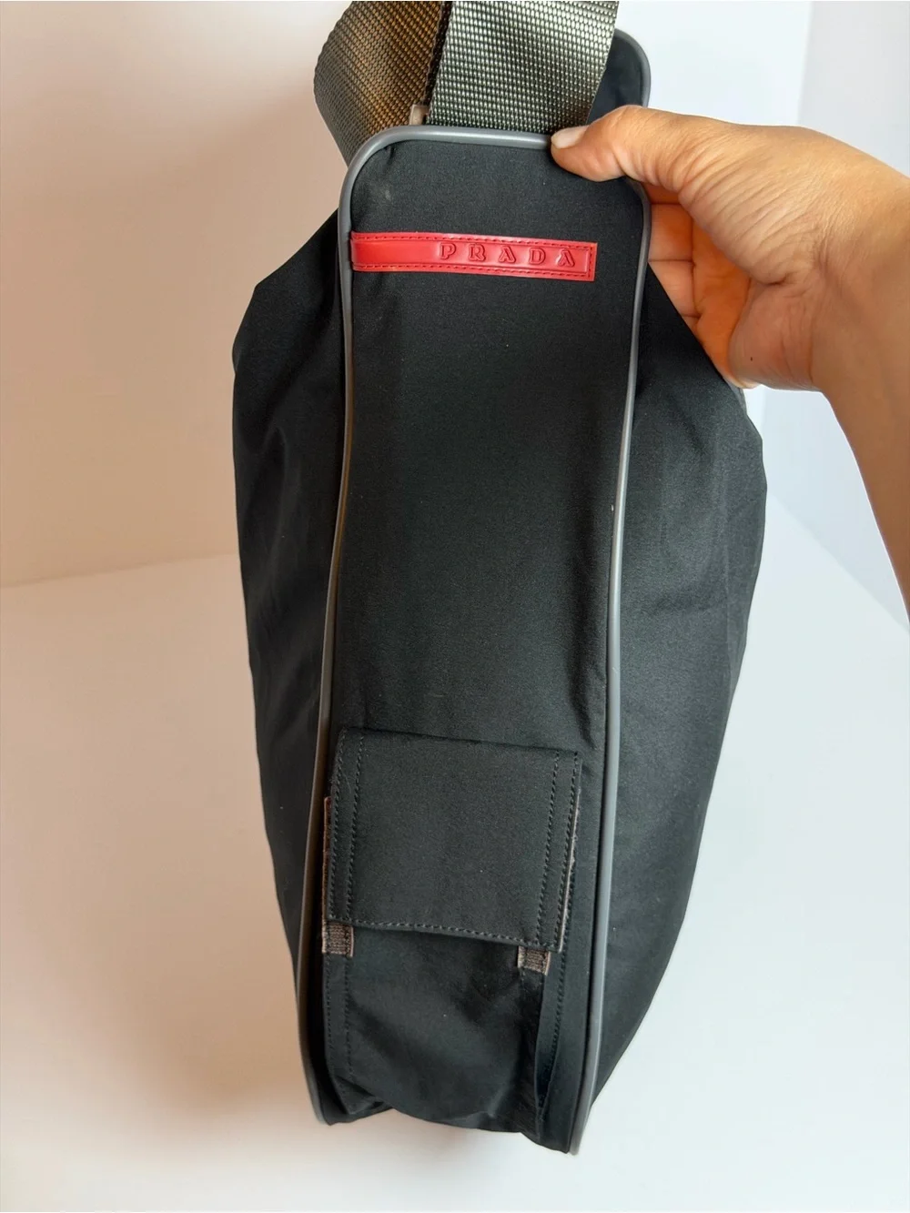 Prada Linea Rossa Sport Black Nylon Messenger Bag 2000s
